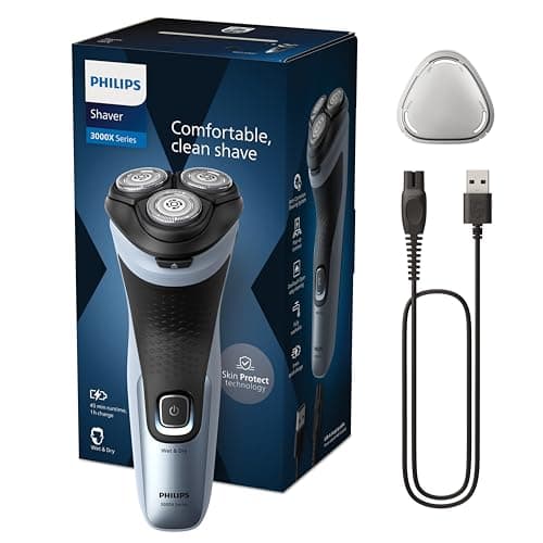 Image of Philips Electric Shaver Series 3000X - Wet & Dry Electric Shaver for Men in Celestial Blue, with SkinProtect Technology, Pop-up Beard Trimmer, Ergonomic Men's Shaver (Model X3053/00)