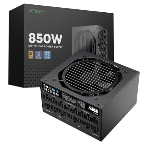 Image of Vetroo 850W Power Supply Dual PCIe 5.1 ATX 3.1 Ready, 80 Plus Gold Full Modular, Quiet Operation with 120mm FDB Fan, 10-Year Warranty - Black