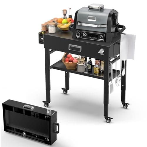 Image of 28" and 34" Upgrade Height & Quick-Fold Portable Grill Cart for Ninja Woodfire (OG700 Series), Blackstone 17"/22" Griddle, Pizza Oven – Outdoor Ninja Grill Stand with 4 Swivel Wheels