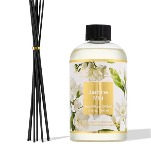 Image of COCORRÍNA Reed Diffuser Refill with 8 Sticks, Jasmine& Mint 500ml Scented Oil Refill for Reed Diffuser Home Fragrance for Bedroom, Bathroom Office Home Décor