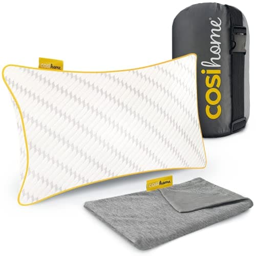 Image of Cosi Home Travel Pillow with Cooling Bamboo Pillow Case 30 x 45 cm - Memory Foam Travel Pillow for Neck, Back & Lumbar Orthopedic Support - Temperature Regulating - With Waterproof Compact Carry Bag