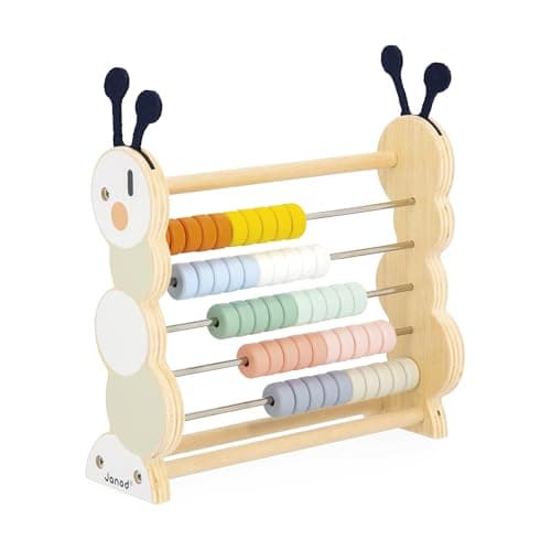 Image of Janod - Wooden Learning Abacus - 50 Coloured Beads - Developmental Toy - FSC Certified Wood and Water-based Paint - From 18 months - J04014