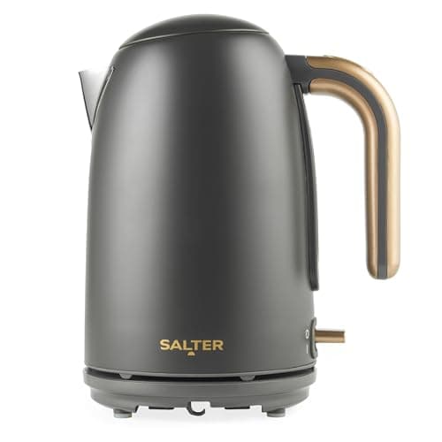 Image of Salter EK6085CB Pebble Kettle – 1.7 L Fast Boil Electric Tea Kettle, Removable Limescale Filter, Water Level Indicator, 360° Swivel Base, Viewing Window, Boil Dry Protection, Flip Lid, 3kW, Grey/Gold