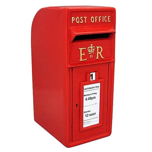 Image of Royal Mail Post Box ER Cast Iron Wall Mounted Wedding Authentic Pillar Replica Lockable Post Office Letter Box Red