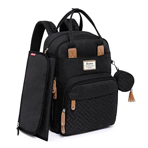 Image of RUVALINO Baby Changing Bag Backpack, Neutral All-in-One Baby Bags for, Multifunction Large Travel Backpack with Portable Changing Pad, Stroller Straps, Pacifier Case and Insulated Pockets, Black