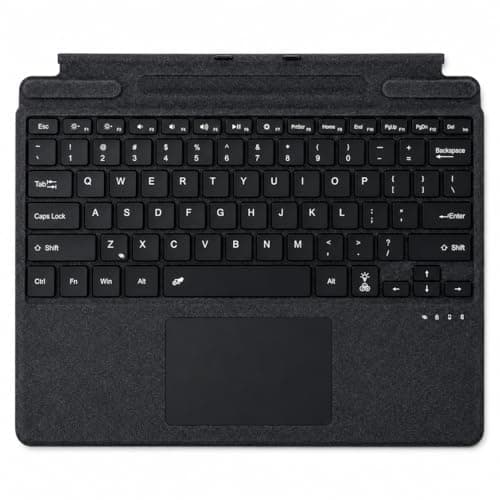 Image of Wireless Bluetooth Keyboard for Microsoft Surface Pro 11/10/9/8/X, US Layout Ultra-Slim Type Cover with 7-Color LED Backlit & Multi-Gesture Touchpad & Pen Holder, Built-in Battery, Black Leather