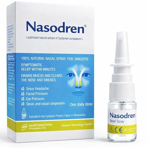 Image of Nasodren Nasal Spray for Sinus Infection Relief, First Defence Against Cold, Allergies, Flu, Blocked Nose, Inactivates Viruses,Relieves Cough Symptoms
