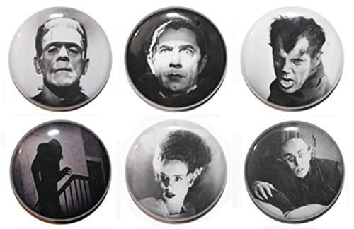 Image of SIX Mini Classic Horror Film Fridge Magnets (25mm) Made in UK by Button Zombie