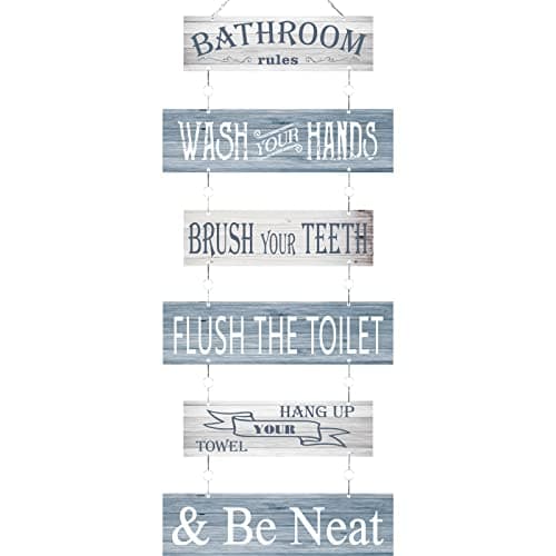 Image of Bathroom Rules Signs Bathroom Wall Decor 6 Pcs Wooden Wall Decor 24 x 11 Inches Toilet Hanging Decoration Farmhouse Toilet Signs(Gray)
