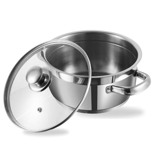 Image of Vinod Cookware Two Tone Stainless Steel Sauce Pot/Saucepan with Glass Lid - Steam Vent, Sturdy Handle Induction Bottom (20cm,3 LTR,for 4-5 People)