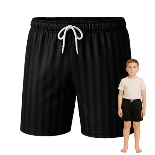 Image of SchoolStitch® Kids Unisex Shadow Stripe PE Shorts, Girls Boys Drawstring Waist Football Shorts, School Sports Gym Running Boys and Girls’ Activewear Stretchy Short Pants, Ages 2-13 Black
