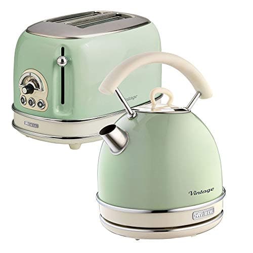Image of Ariete Retro Style Dome Kettle and 2 Slice Toaster Set, Vintage Design, Green