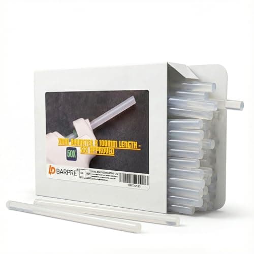 Image of Barpre Hot Glue Gun Sticks 7mm x 100mm (50 Pack) - Clear Mini Glue Sticks Refills for Crafts & DIY - Strong Adhesive, SGS Approved, Universal Fit for Wood, Plastic, Glass, Fabric & Ceramic