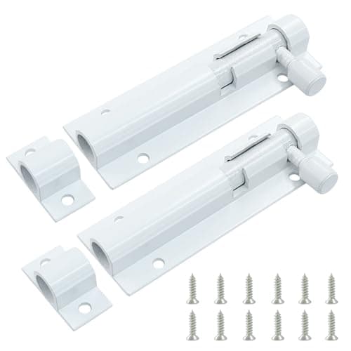 Image of Cjueiom 2 Pack Door Lock Bolts, 3 Inch / 75mm White Barrel Bolt Latch Heavy Duty, Slide Latch Lock with Screws for Bedroom Bathroom Toilet Shed Garden Gate