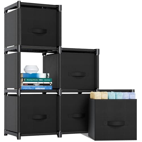 Image of Mavivegue 6-Cube Storage Unit with Storage Drawers, Cube Organizer for Bedroom,Wardrobe & Under Stairs, DIY Closet Organizer for Clothes/Toys, 96×91×31.5cm Compartments, Space-Saving Black