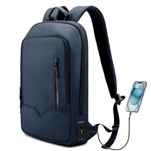 Image of HEROIC KNIGHT Laptop Backpack, Mens Business Tech Backpack with USB Charging Port, Water Resistant Slim Laptop Rucksack, Lightweight Travel College School Bag for Office Work Outdoor-17.3'',Blue