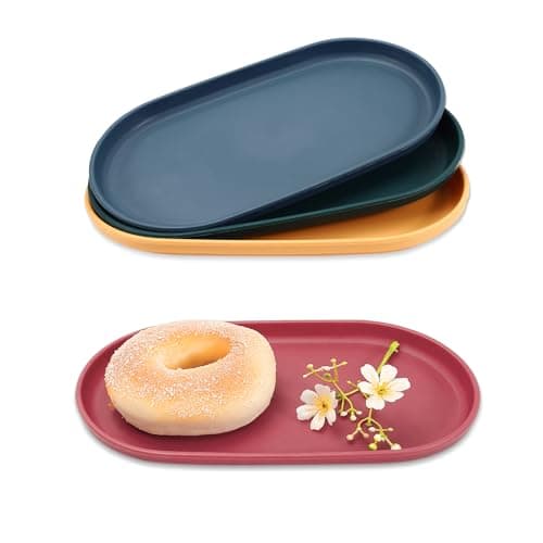 Image of Modixun 4Pcs Oval Serving Tray, 24 x 13cm Food Tray, Colourful Serving Platters for Party Entertaining Snack Dessert Coffee Table, Small