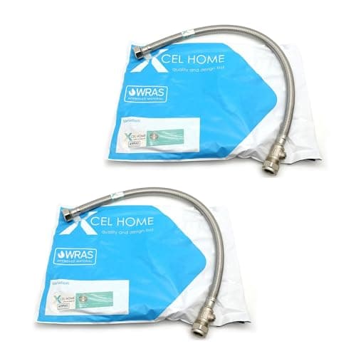 Image of Xcel Home 2X WRAS Approved 500mm 15mm Compression with Isolation Valve x 1/2" Flexible Pipe Connector | Kitchen Sink/Bathroom Basin Stainless Steel Braided Flexi Connectors
