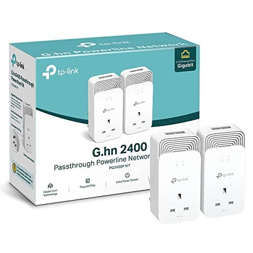 Image of TP-Link Powerline Passthrough Adapter Starter Kit with Cable, Advanced G.hn MIMO Protocol, Additional Power Outlet, 2+2 Gigabit Ethernet Ports, No Configuration Required, Plug and Play,