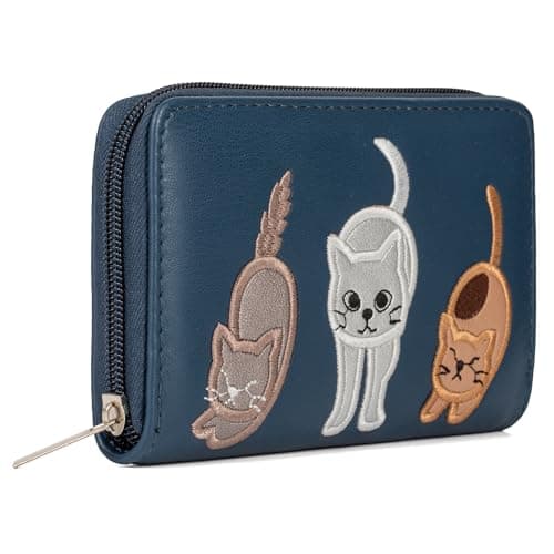 Image of Woodland Leathers Italian Designed Women's Wallets, Card Cases & Money Organisers, Roomy, Super Soft and Fancy Ladies Purse Clutch, Multi Compartment Card Organiser Purse (Cat Navy)