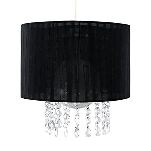 Image of MiniSun | Black Voile Ribbon Pendant Light Shade with Acrylic Droplets | Pendant Lights, Home Décor & Improvement Essential | 28cm Shade Width