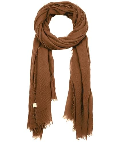 Image of Emma & Giovanni - Lightweight, comfortable crumpled scarf, plain, for men and women, Camel, 180 x 90 cm