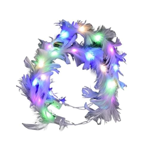 Image of 6 Pack Flower Crown, Feather Crown Headband Luminous with 10 LED Lights, Light Up Headdress with Color Changing LED Lights, Cute Flashing Decor Hair ​Accessories for Girl Women Wedding Festival Party