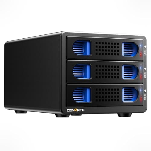 Image of CENMATE Aluminum 3 Bay Hard Drive Enclosure with Cooling Fan for 2.5/3.5 SATA HDD/SSD with USB A/C 3.0 Cable, Support Hot Swappable, Tool-Free HDD Enclosure, DAS(NO RAID/NAS)