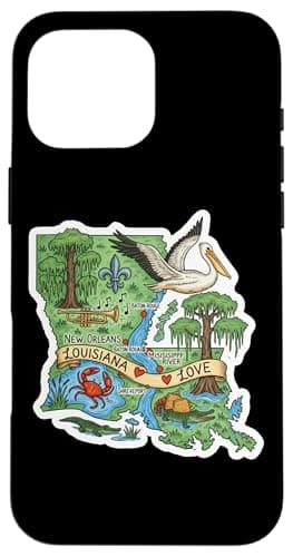 Image of Louisiana Love Map Art with Southern Charm and Pride Case for iPhone 16 Pro Max