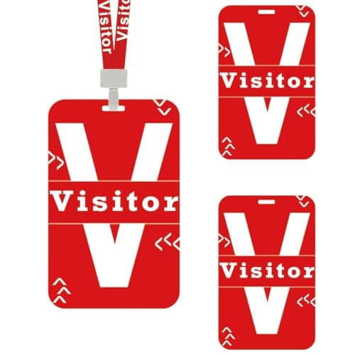 Image of Premium 25 Visitor PVC Pass Lanyard with Badge Holders - Reusable Necklaces ID Card for Company Exhibition Guest Visitor Corporate Events, Church Guest Management & School Security Systems (red)