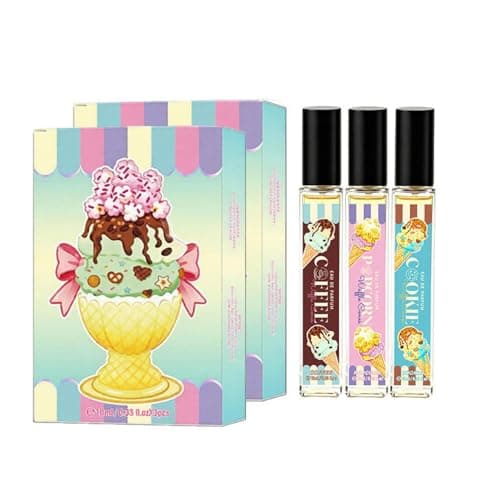 Image of Sweet Ice Cream Perfume Set, Coffee Popcorn Cookies Scents Collection, Light Women's Fragrance, Portable Mini Fragrant Gift Set For Women (2)