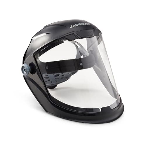 Image of Jackson Safety 14201 Maxview Face shield/Face guard anti-fog coating, visor face protection and ratcheting headgear, Black