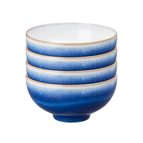 Image of Denby - Blue Haze Rice Bowls Set of 4 - Dishwasher Microwave Safe Crockery - Ceramic Stoneware Tableware