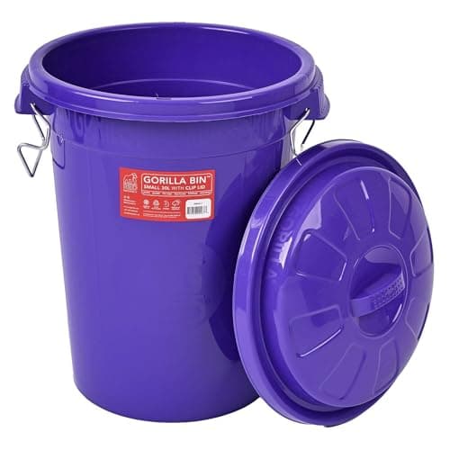 Image of Red Gorilla Bin 30 Litre with Clip Lid Purple Stackable Storage Plastic Lightweight Weather Resistant Frost Proof for Indoor Outdoor Waterproof Waste Bin for Garden Garage Kitchen Home Recycling