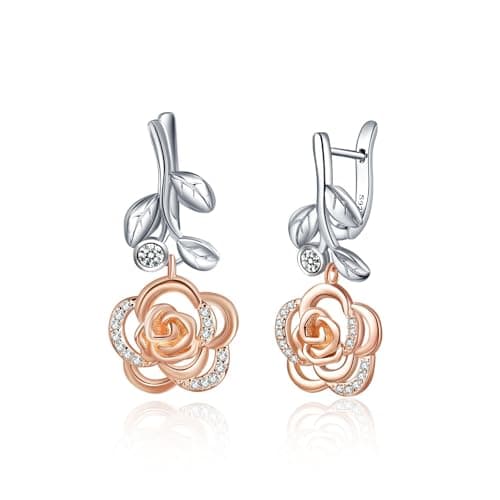 Image of Rose Petal Earrings for Women 925 Sterling Silver Rose Petals Drop Earrings Jewellery Gifts for Mother and Daughter