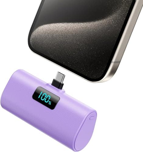 Image of Power Bank Portable Charger for iPhone, Upgraded 5200mAh PD USB C Fast Charging Battery Pack, Ultra-Compact Powerbank Compatible with iPhone 17/16/15 Series, Samsung S25/24 Series, Huawei etc-Purple