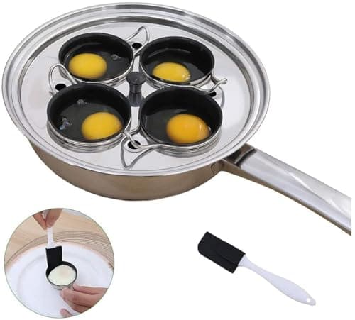 Image of 4 Cups Egg Poacher Pan - Stainless Steel Poached Egg Cooker – Induction Cooktop Egg Poachers Cookware Set with 4 Nonstick Large PFOA FREE Egg Poacher Cups and Silicone Spatula
