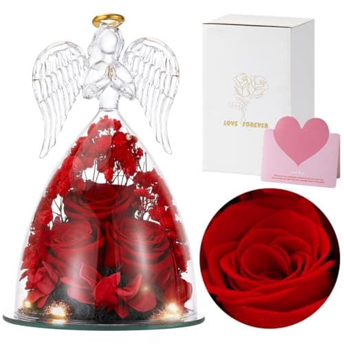 Image of Emibele Mother's Day Angel Rose Gifts for Mom Grandma, Preserved Real Rose in Glass Angel Figurines, Eternal Flower Rose Gifts for Women on Birthday Valentines Anniversary Thanksgiving, Red
