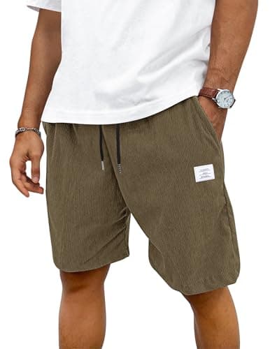 Image of TARAINYA Mens Corduroy Shorts Cotton Drawstring Men's Summer Stretch Casual Short with Pockets Khaki M