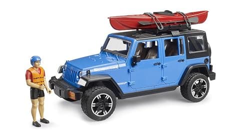 Image of Bruder 02529 Jeep Wrangler Rubicon Unlimited with Kayak & Figure – 1:16 Scale Offroad Vehicle Toy, Compatible Accessories, Ages 4+