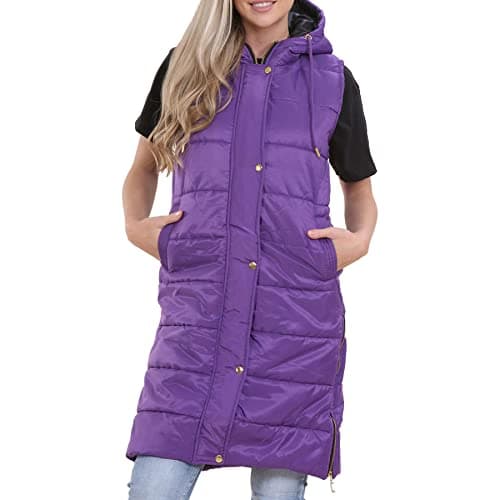 Image of A2Z Ladies Gilet Oversized Hooded Quilted Gilet Padded Long Line Vest - Gilet 800 Purple M