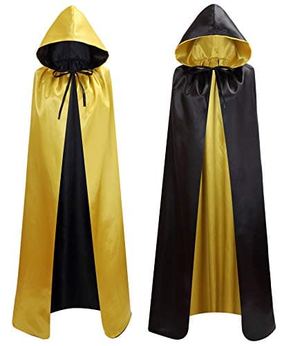 Image of Makroyl Unisex Reversible Hooded Cloak Cape for Halloween Christmas Witch Party Vampires Cosplay Costumes (Black+Yellow, Large)
