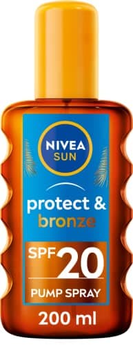 Image of NIVEA SUN Protect & Bronze Sun Spray Oil (200 ml), Bronzing Tanning Oil Spray with SPF20, Advanced Suncream Protection, Natural Pro-Melanin Extract
