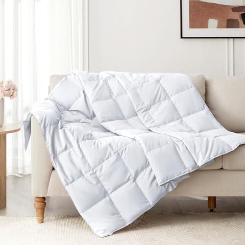 Image of Peace nest Down Throw Blankets for Couch 50x70 Down Blanket for Indoor and Outdoor use Small Soft Lightweight Throw Blanket White