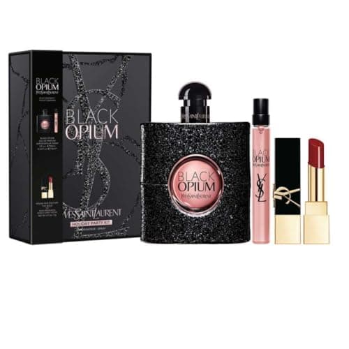 Image of Yves Saint Laurent Black Opium Eau de Parfum 90ml Gift Set (Contains 90ml Eau de Parfum, 10ml Travel Spray and Lipstick)