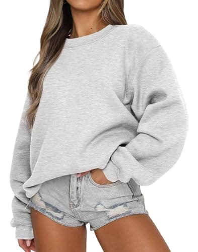 Image of LACOZY Womens Sweatshirts Crew Neck Pullover Casual Jumpers Ladies Long Sleeve Tops Grey 2XL