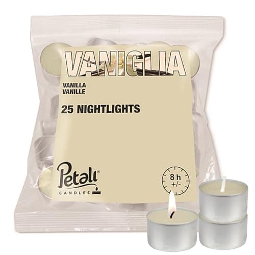 Image of Prices's Candle Petali Vanilla 25 Nightlights Bag Long Burning 8 Hour Scented Tea Light Candles Madagascan Vanilla Home Fragrance Aromatherapy Gift Set