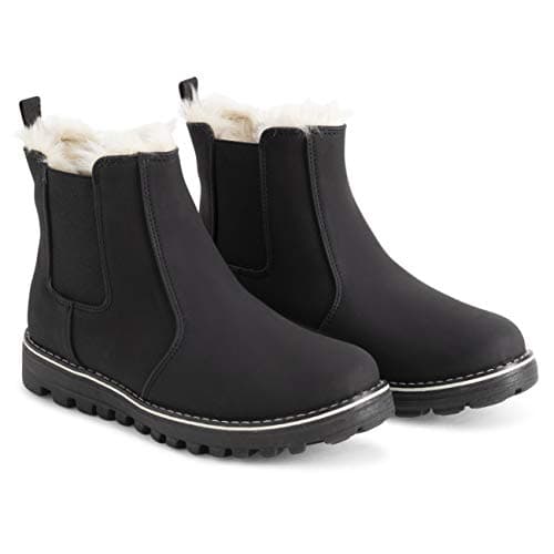 Image of Polar Women’s Chelsea Winter Boots - Faux Fur Lined Nubuck Ankle Snow Boots with Waterproof Upper & Grip Sole - Slip-On Warm Outdoor Footwear for Cold Weather - Black - UK7/EU40