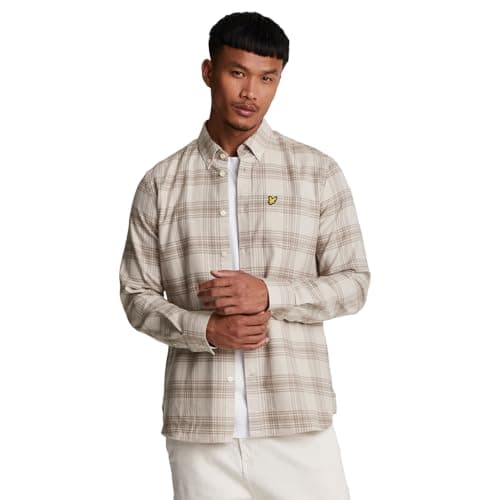 Image of Lyle And Scott Tonal Check Flannel Shirt Light Mist/heritage Taupe M