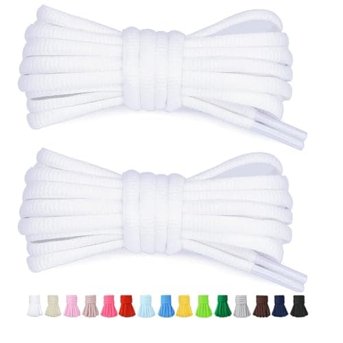 Image of Stepace 1/4" Oval Athletic Shoelaces [2 Pairs] 39"-63" in 12 Colors Half Round Shoe Laces for Sneakers White 120